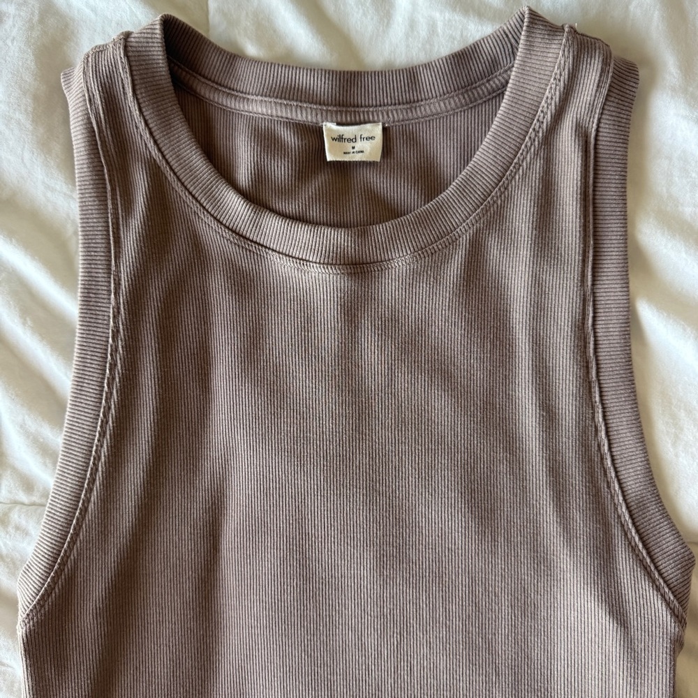 Aritzia Wilfred Free Dunes Mini Dress Taupe Tan Ribbed - Medium - Picture 5 of 8